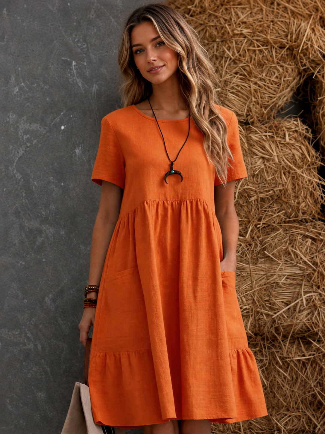 Women's Tiered Pocket Midi Dress