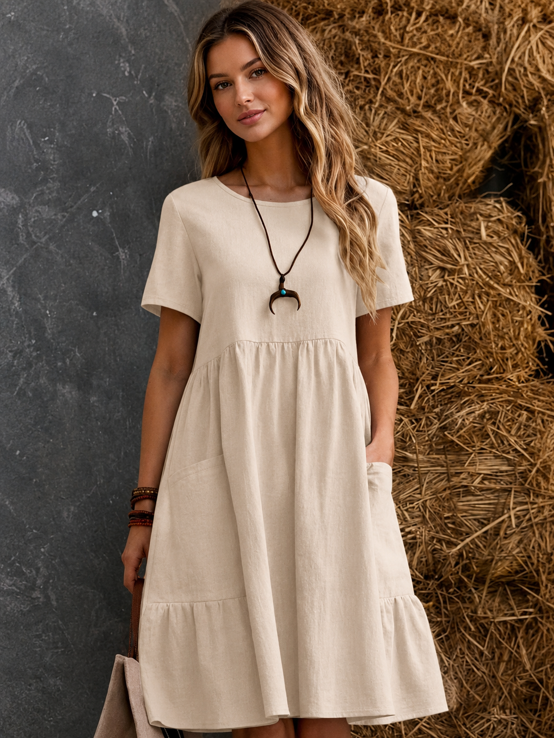 Women's Tiered Pocket Midi Dress