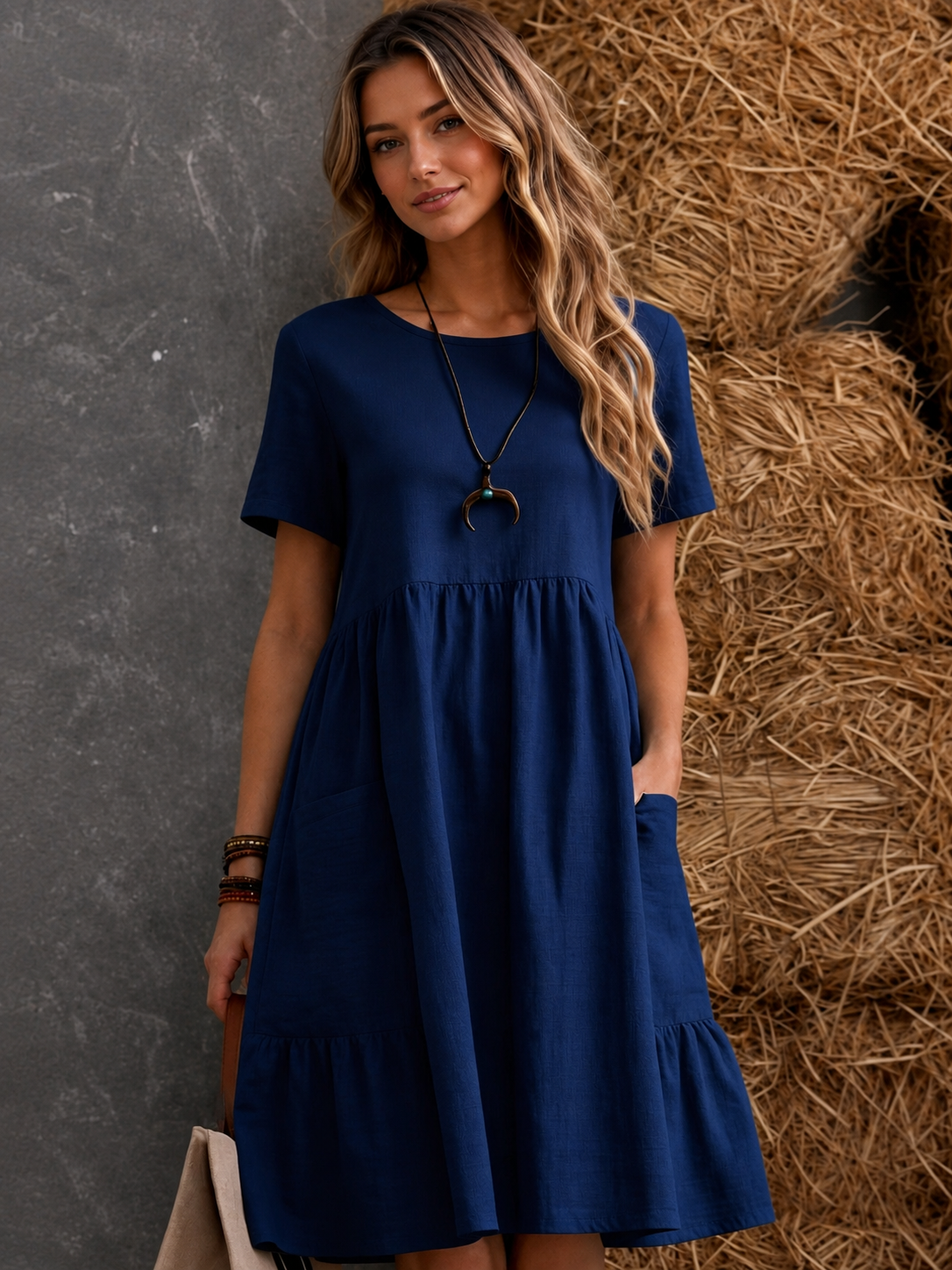 Women's Tiered Pocket Midi Dress