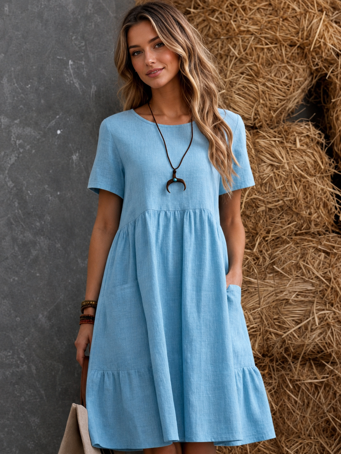 Women's Tiered Pocket Midi Dress