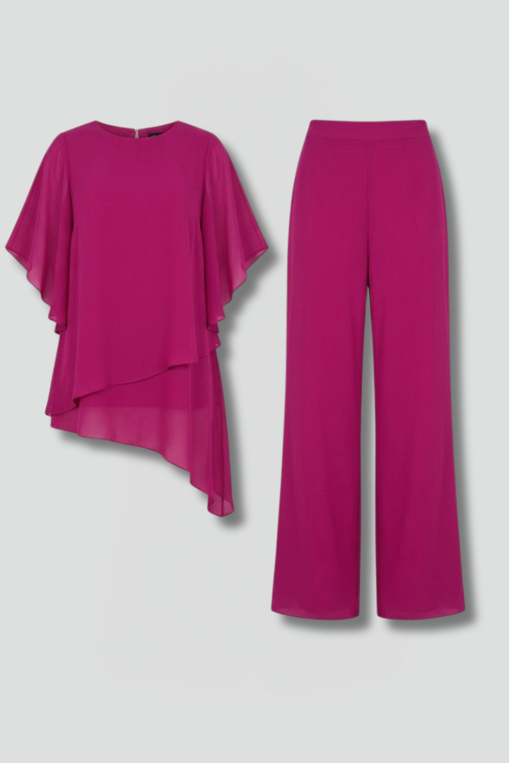 Women’s Top and Trousers Set with Asymmetric Hem and Wide Legs