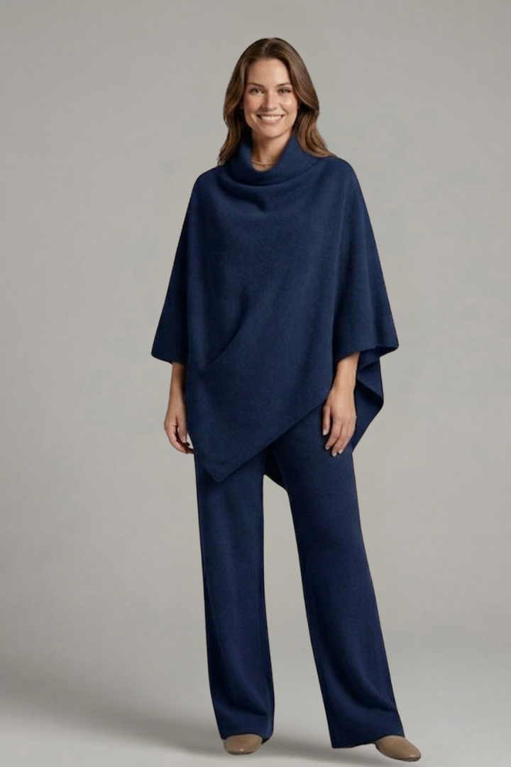 Women’s Top and Trousers Set with High Neck and Wide Sleeves