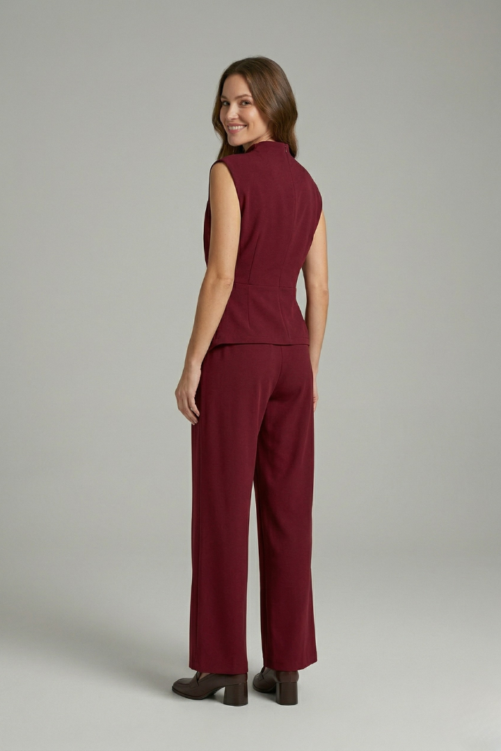 Women’s Top and Trousers Set with Round Neck and Straight Legs