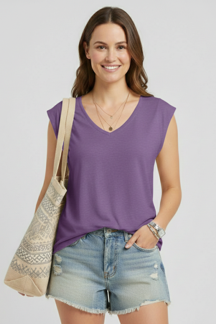 Women’s Top with V-Neckline and Cap Sleeves