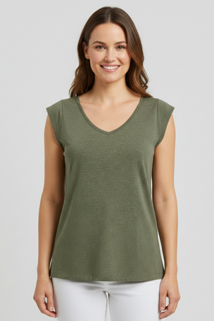 Women’s Top with V-Neckline and Cap Sleeves