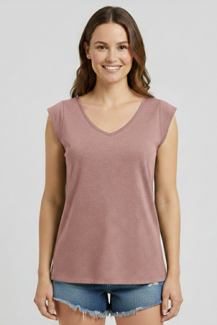 Women’s Top with V-Neckline and Cap Sleeves
