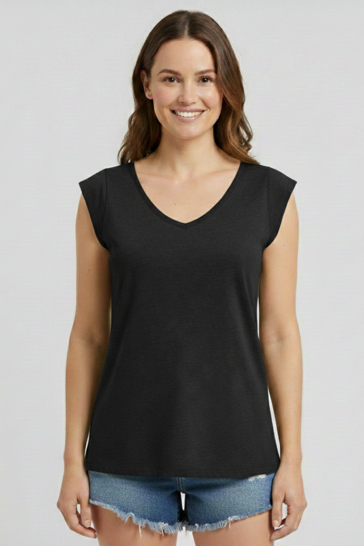 Women’s Top with V-Neckline and Cap Sleeves