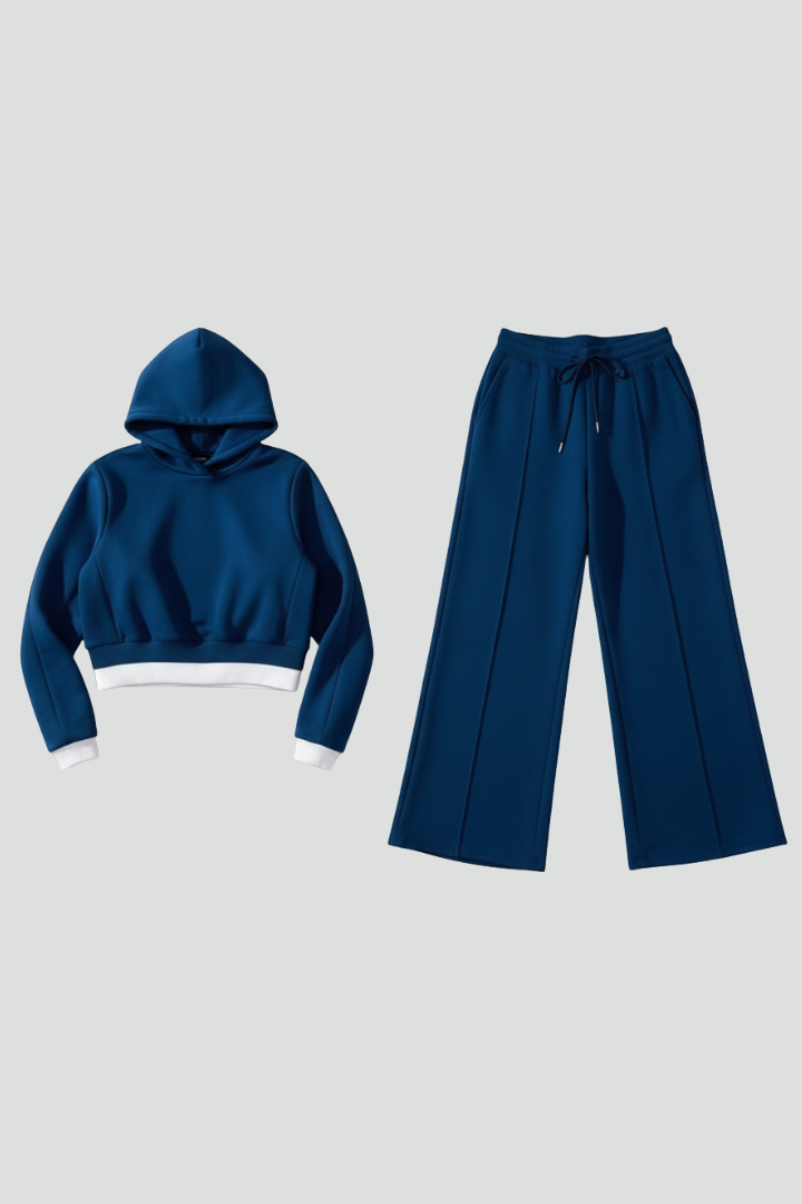 Women’s Tracksuit Set with Cropped Hoodie and Wide Leg Pants