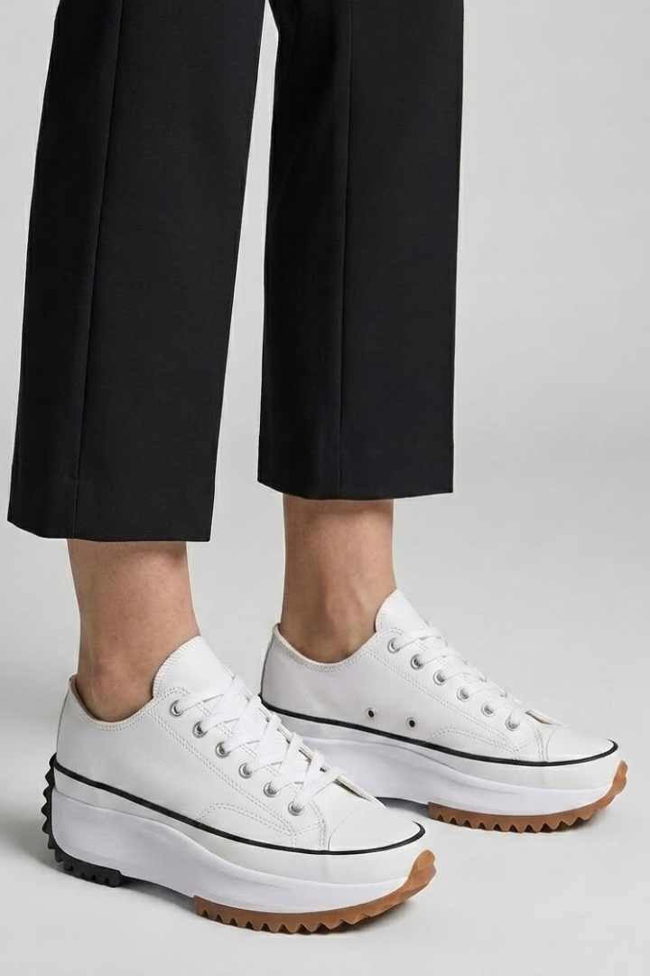 Women's Trainers with Leather Platform Sole for All-Season Wear