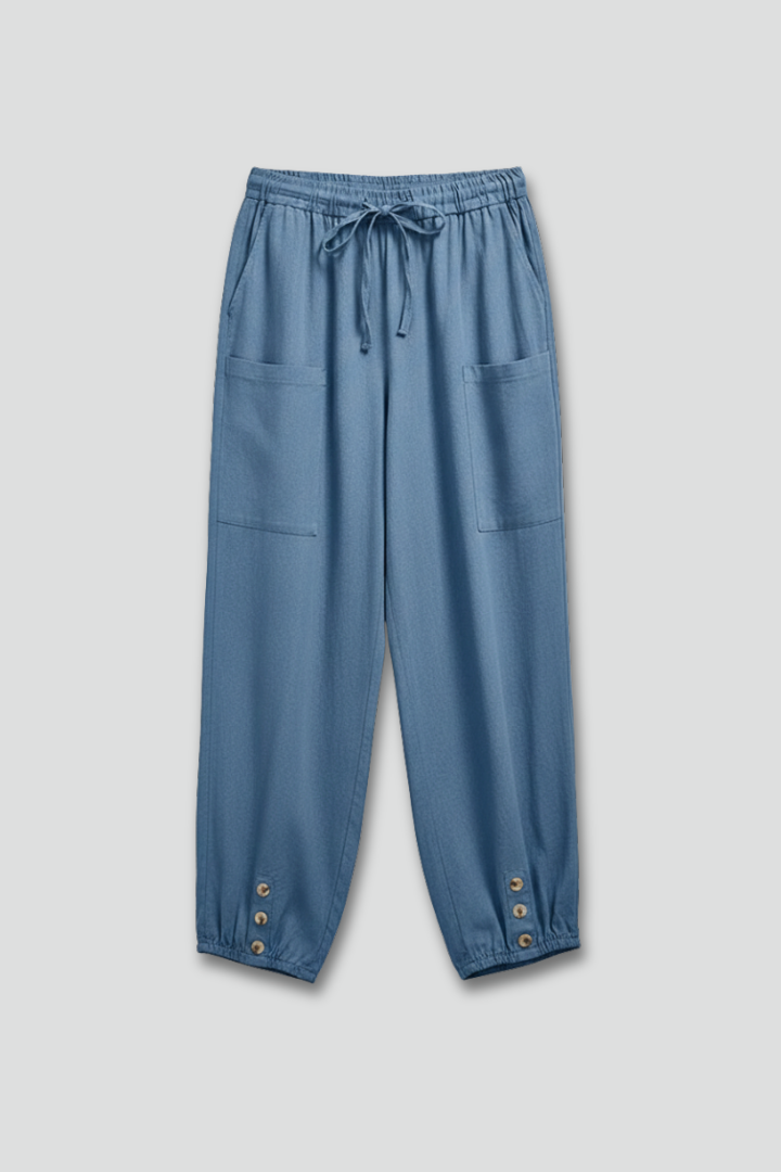 Women’s Trousers with Drawstring Waist and Button Hem
