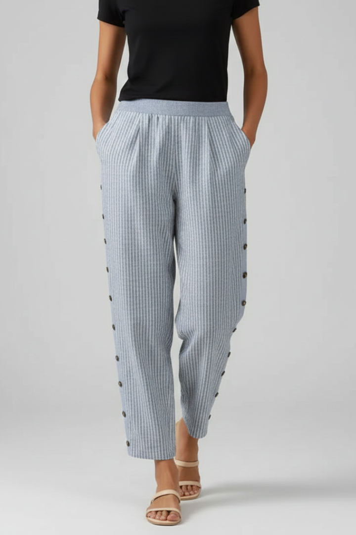 Women’s Trousers with Elastic Waist and Button Front