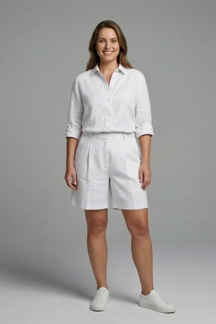 Women’s Two-Piece Set with Button Shirt and Wide Shorts