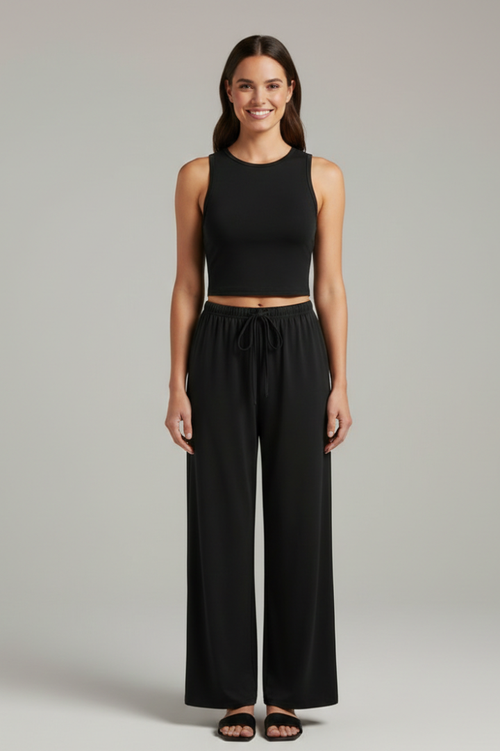 Women’s Two-Piece Set with Cropped Top and Wide Trousers