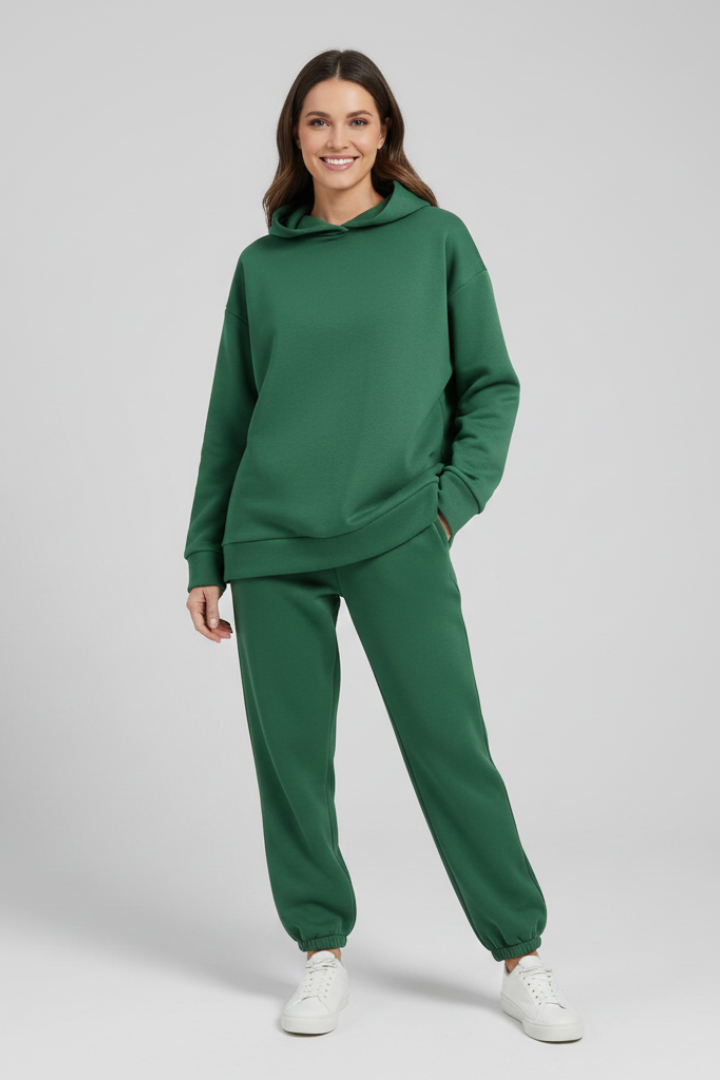 Women’s Two-Piece Set with Hoodie and Elastic Waist Trousers