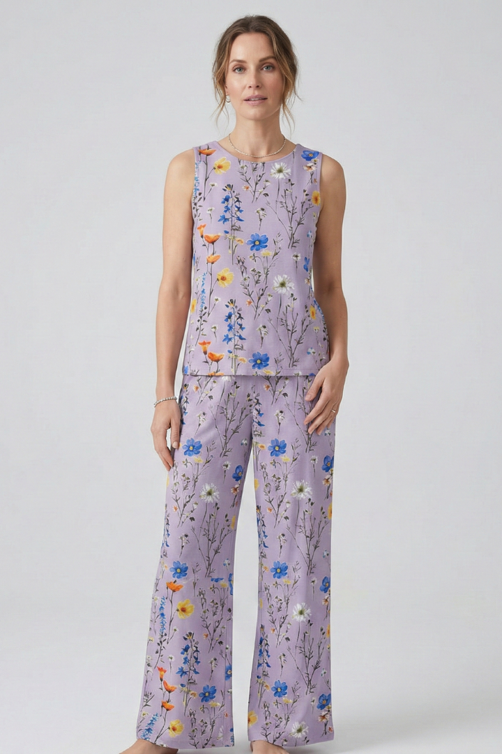 Women’s Two-Piece Set with Sleeveless Top and Wide Leg Trousers