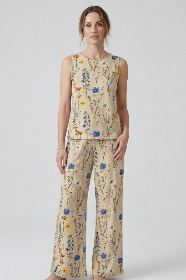 Women’s Two-Piece Set with Sleeveless Top and Wide Leg Trousers