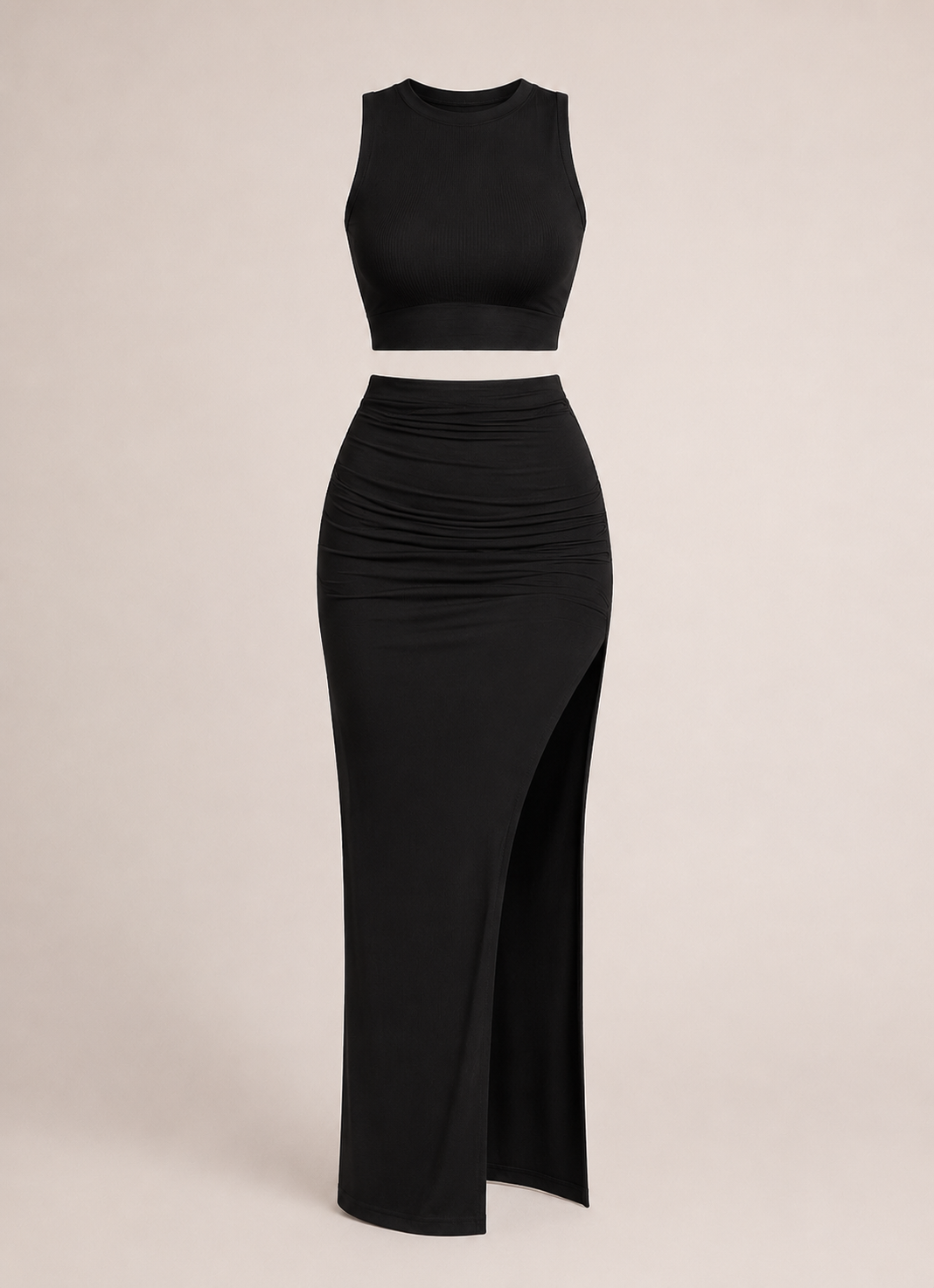 Women’s Two Piece Set with Asymmetric Top and Midi Skirt