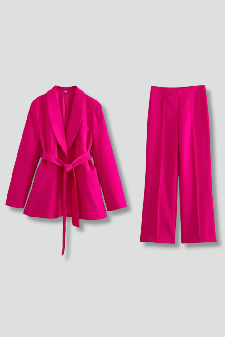 Women’s Two Piece Set with Button Blazer and Wide Leg Trousers