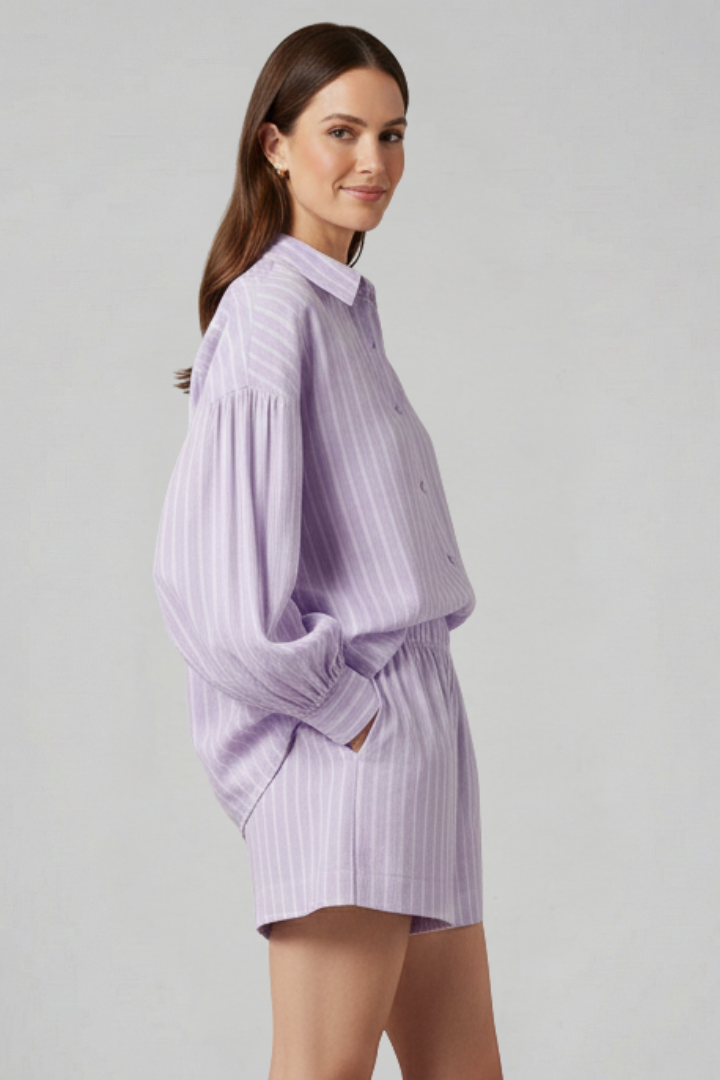 Women’s Two Piece Set with Button Shirt and Shorts