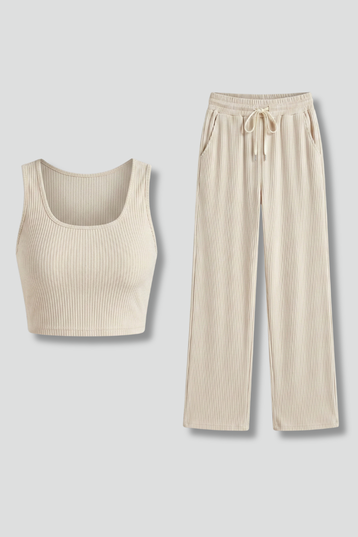 Women’s Two Piece Set with Crop Top and Wide Leg Trousers