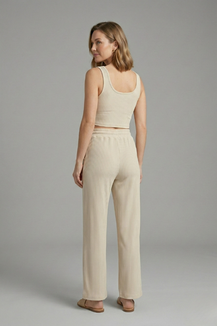 Women’s Two Piece Set with Crop Top and Wide Leg Trousers
