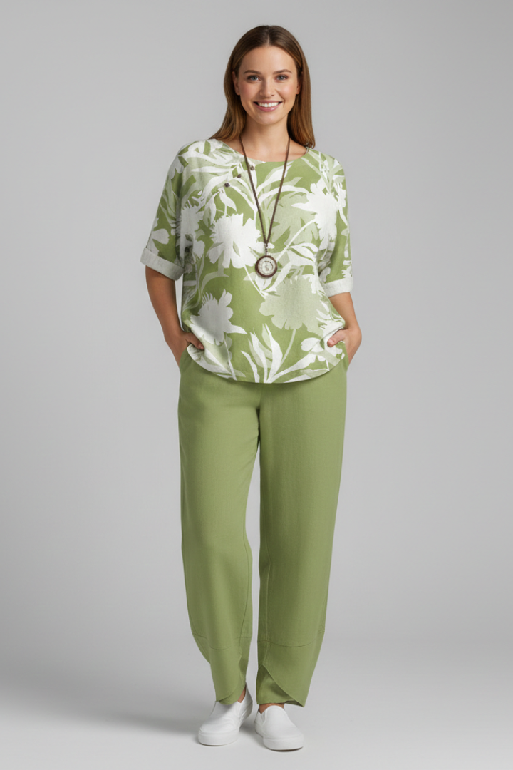 Women’s Two Piece Set with Floral Top and Trousers