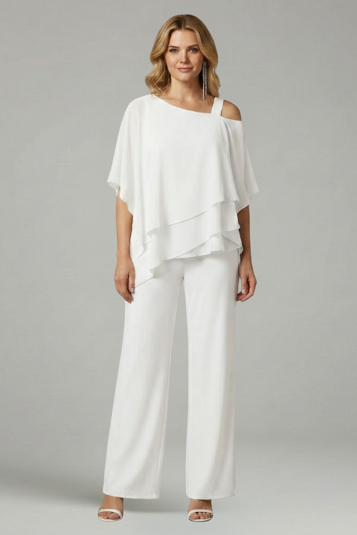 Women’s Two Piece Set with Layered Top and Wide Leg Trousers