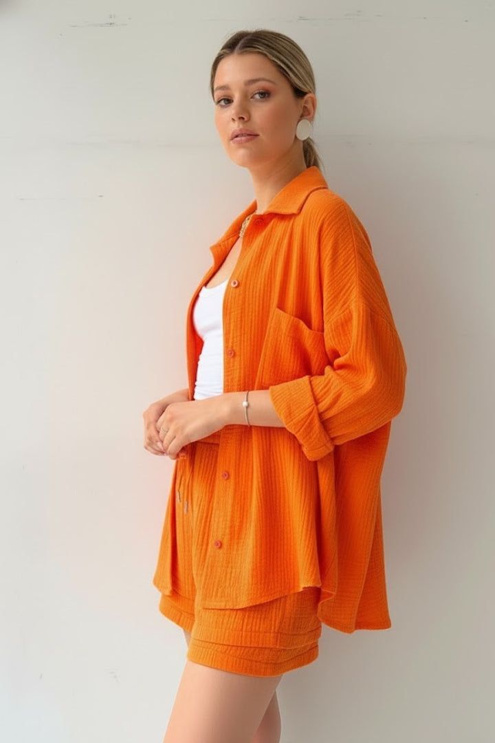 Women’s Two Piece Set with Oversized Blouse and Muslin Shorts