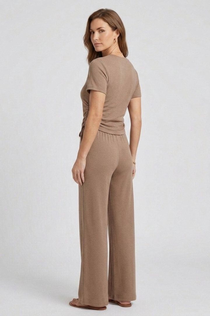 Women’s Two Piece Set with Short Sleeve Top and Wide Leg Trousers
