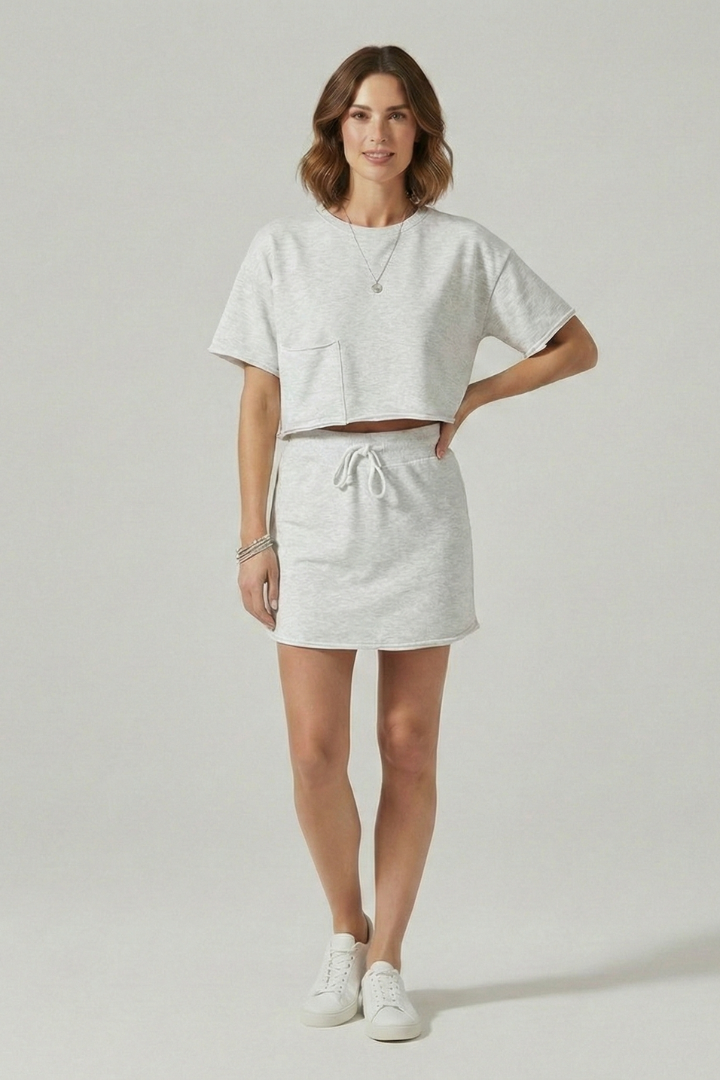 Women’s Two Piece Set with Short Sleeves and Drawstring Skirt