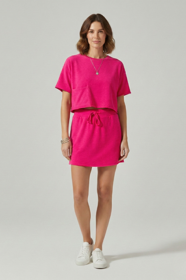 Women’s Two Piece Set with Short Sleeves and Drawstring Skirt