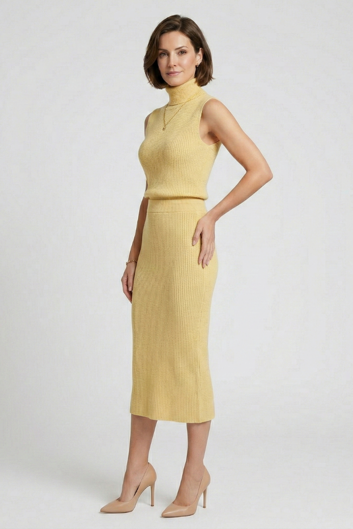 Women’s Two Piece Set with Sleeveless Top and Ribbed Skirt