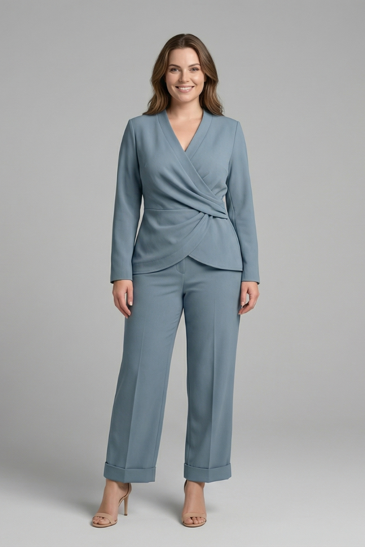 Women’s Two Piece Set with Wrap Top and Cropped Trousers