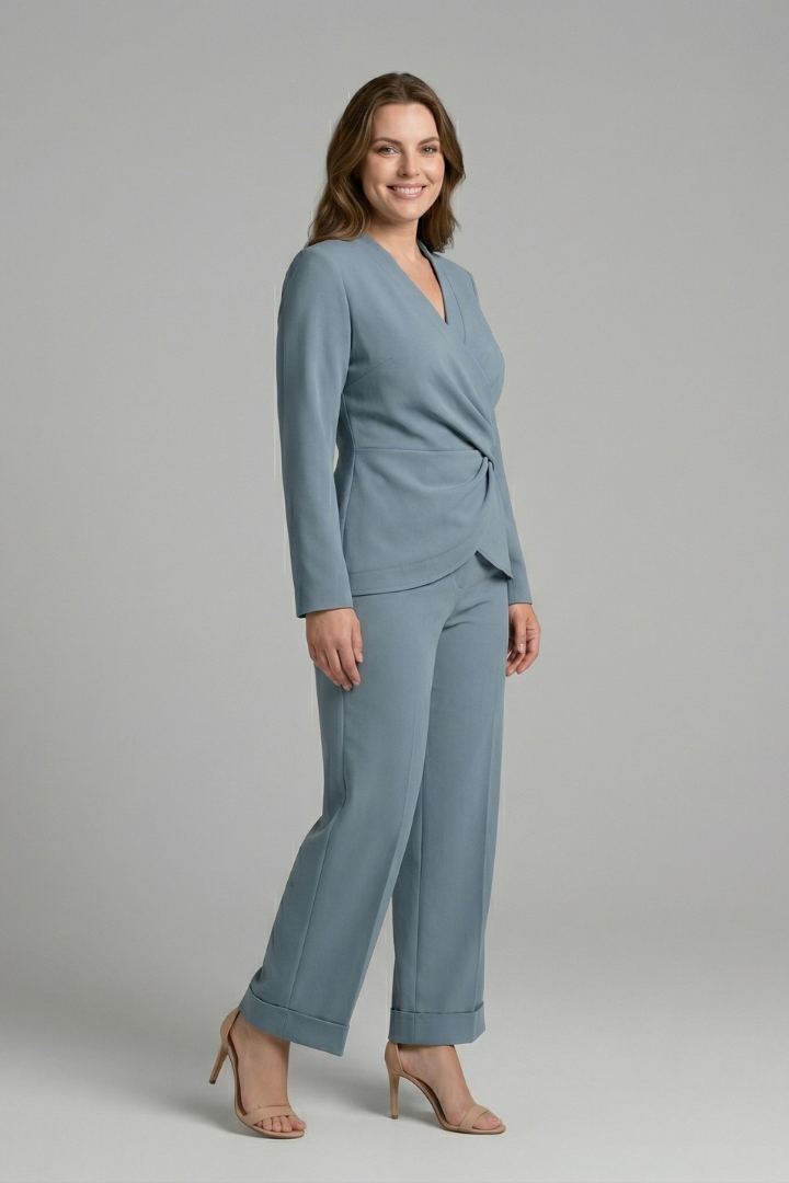 Women’s Two Piece Set with Wrap Top and Cropped Trousers