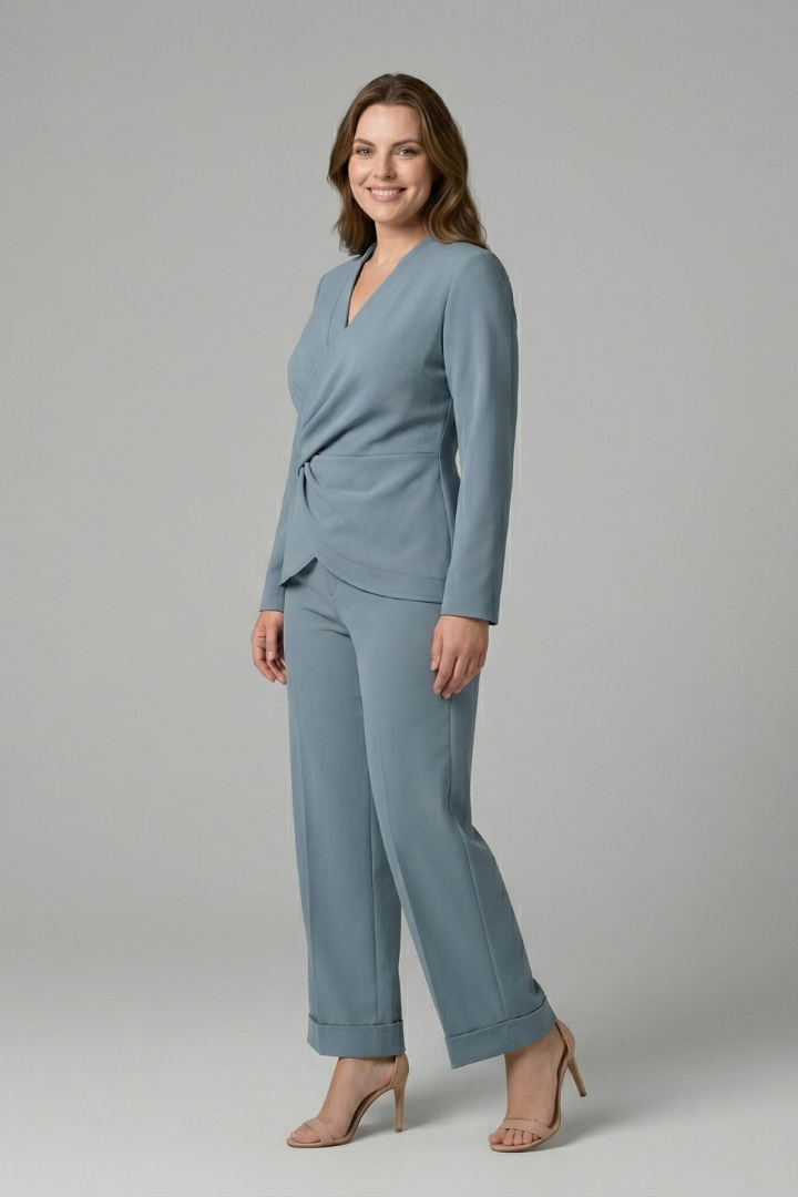 Women’s Two Piece Set with Wrap Top and Cropped Trousers