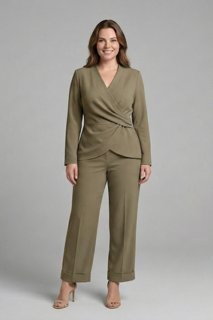 Women’s Two Piece Set with Wrap Top and Cropped Trousers