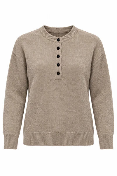 Women's V-Neck Jumper with Half Button Placket