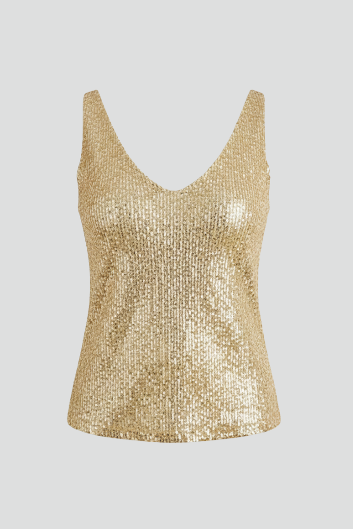Women’s V-Neck Top with Sequin Decoration and Versatile Fit