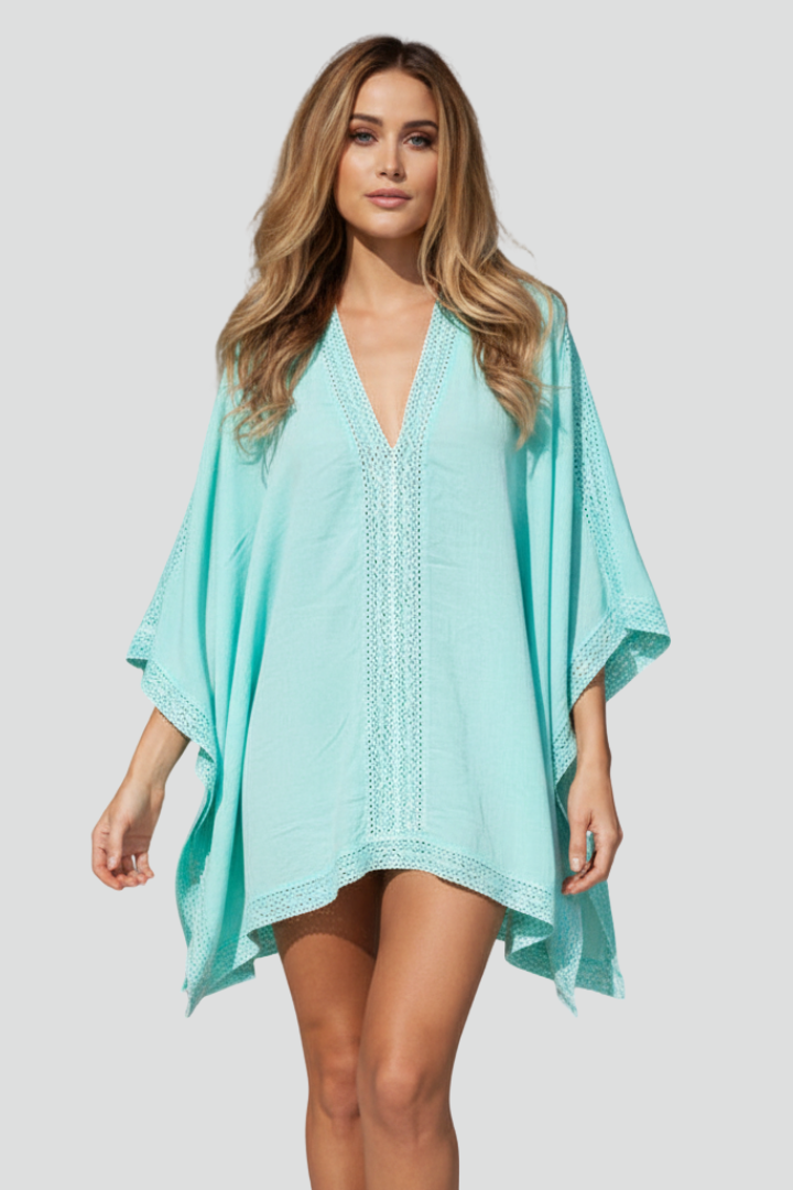 Women’s V-Neck Tunic with Wide Sleeves and Textured Surface