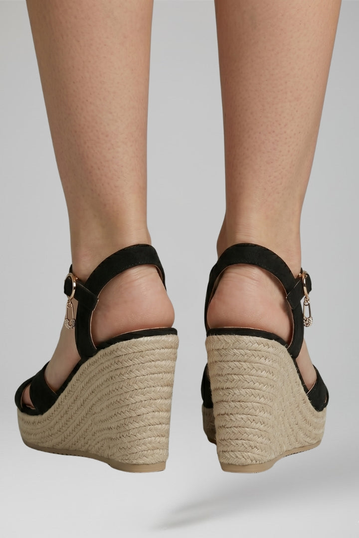 Women's Wedge Sandals with Buckle Strap and Cushioned Footbed