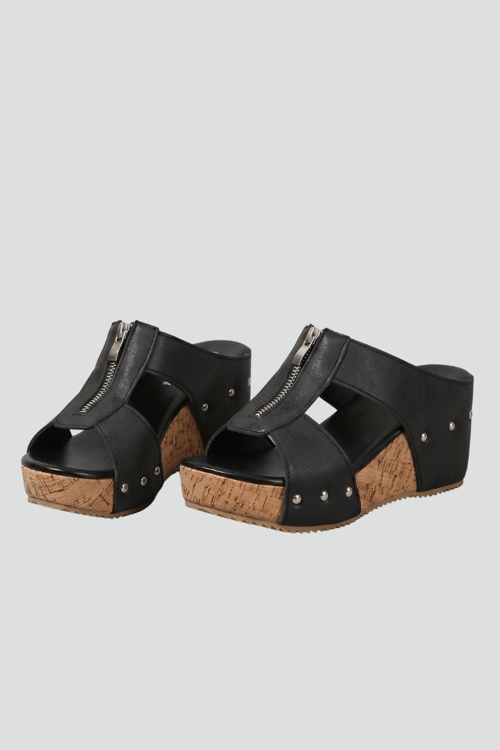 Women's Wedge Sandals with Cushioned Insole and Zip Closure