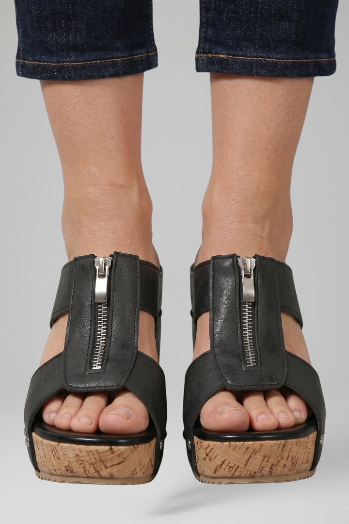 Women's Wedge Sandals with Cushioned Insole and Zip Closure