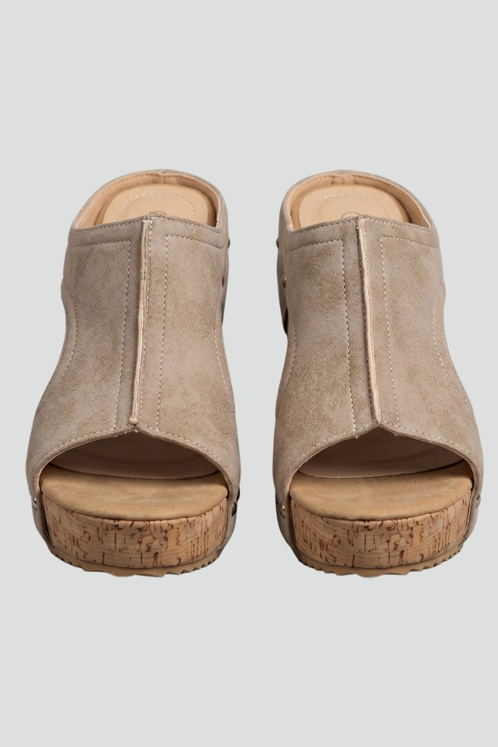 Women's Wedge Sandals with Studded Straps and Cushioned Insole