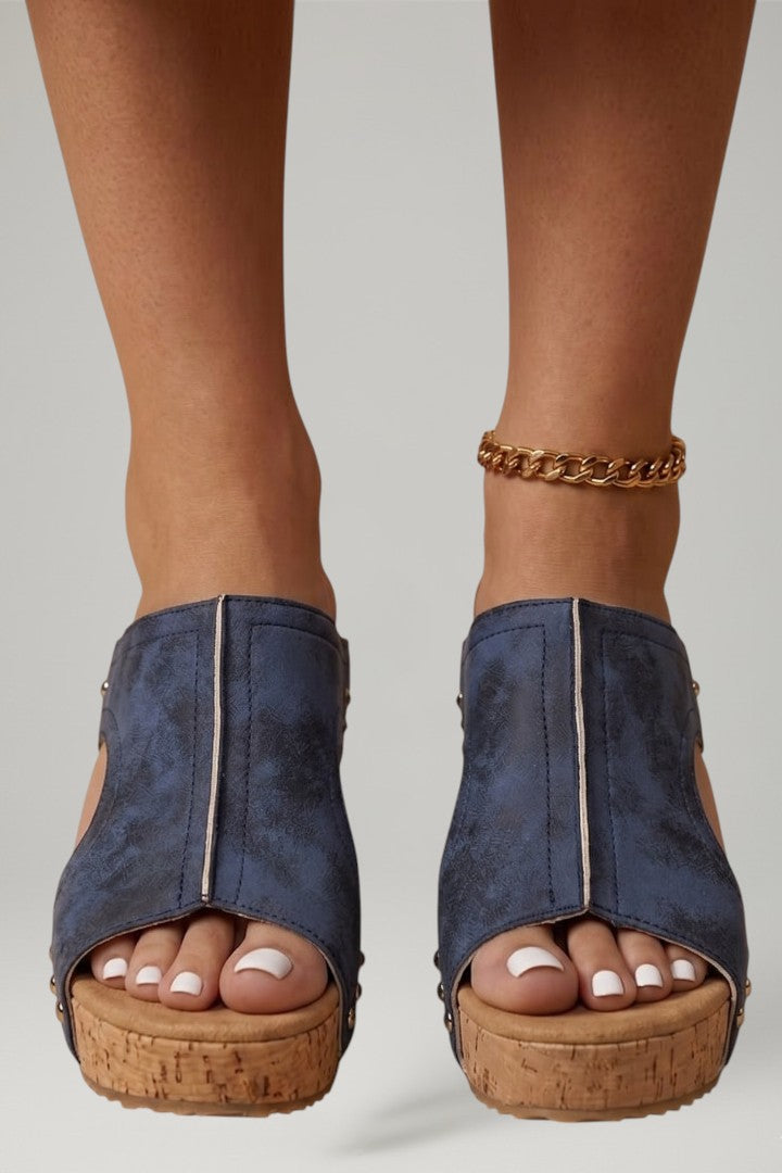 Women's Wedge Sandals with Studded Straps and Cushioned Insole