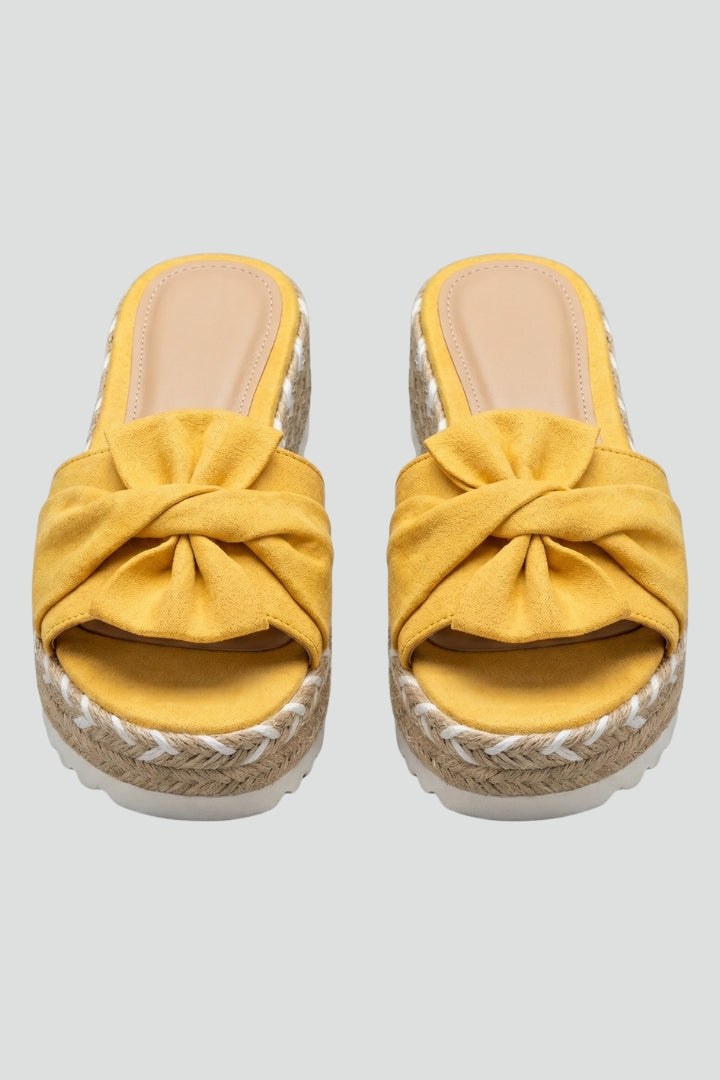 Women's Wedge Sandals with Woven Heel and Bow Detail