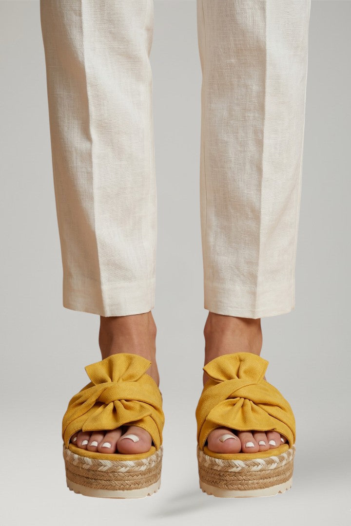 Women's Wedge Sandals with Woven Heel and Bow Detail