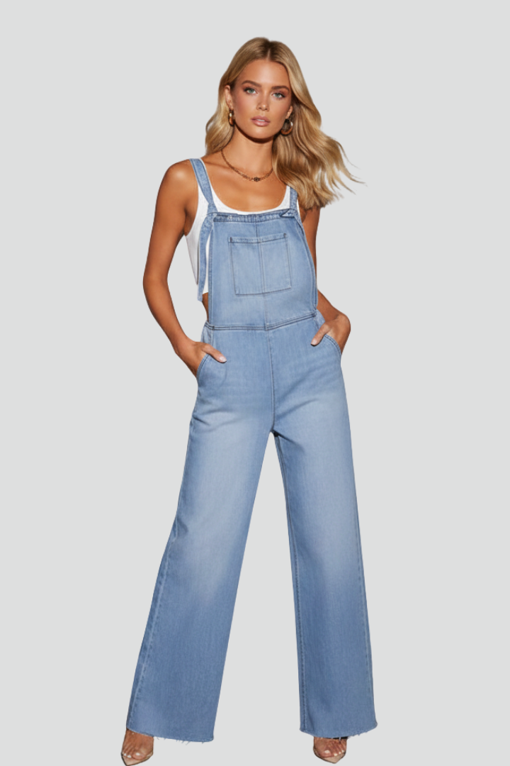 Women’s Wide-Leg Jumpsuit with Straps and Front Pocket