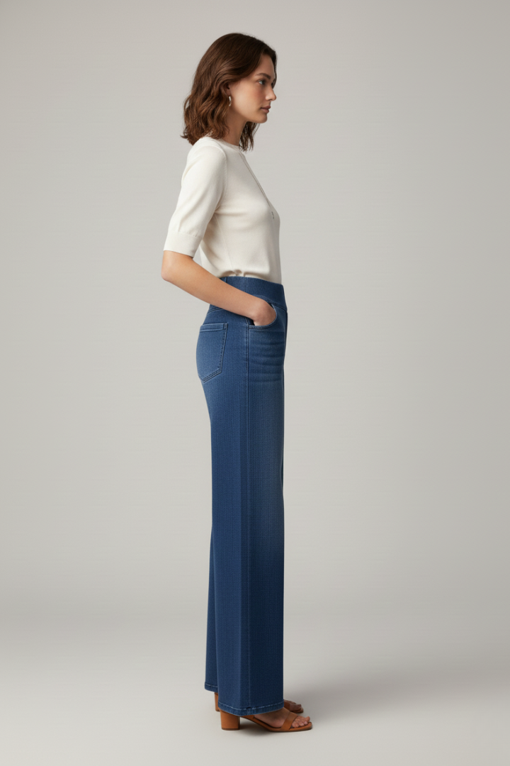 Women’s Wide-Leg Pants with Stretch Material and Side Pockets