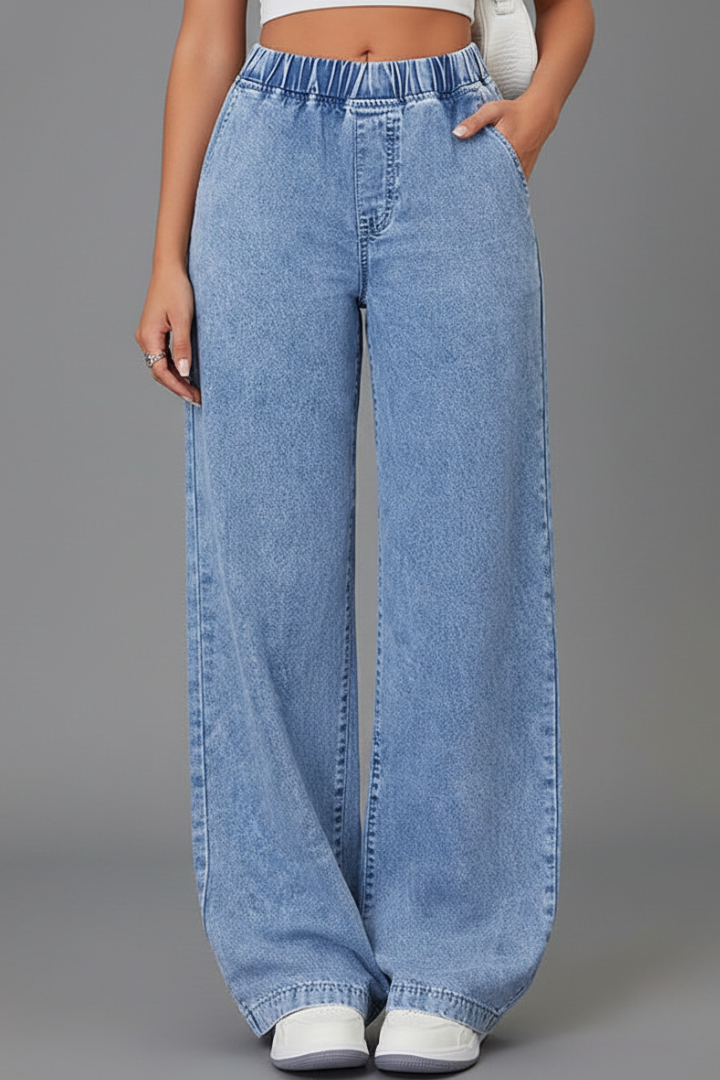 Women’s Wide-Leg Trousers with Elastic Waist and Pockets