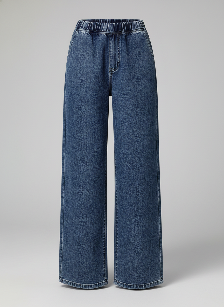 Women’s Wide-Leg Trousers with Elastic Waist and Straight Fit